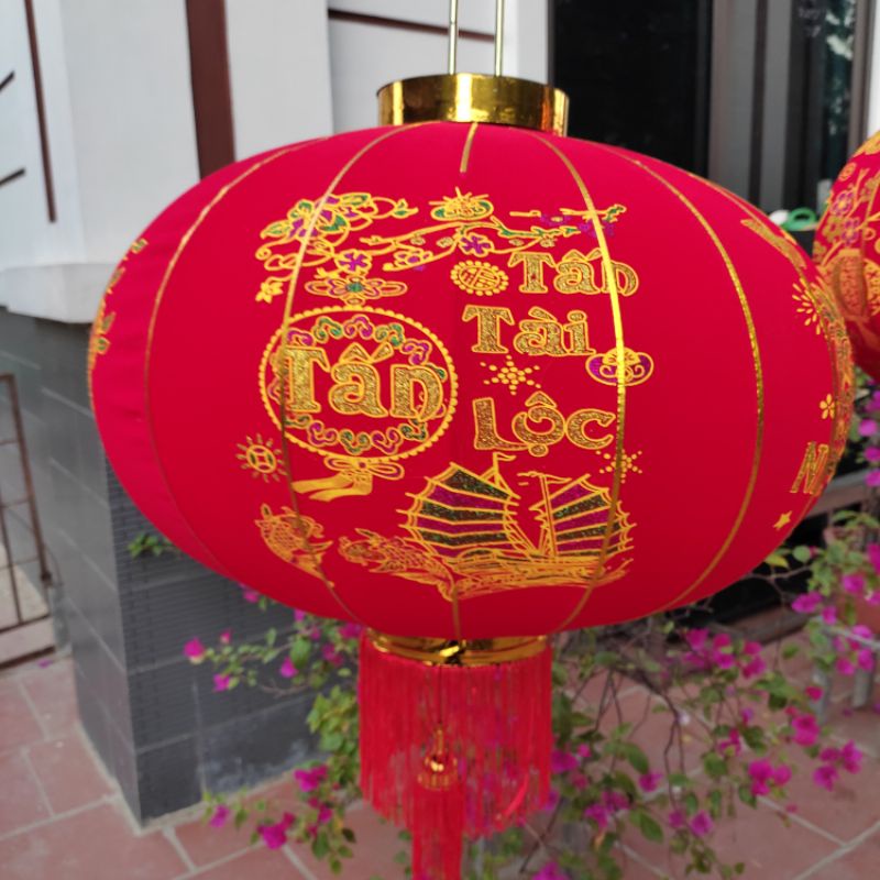 Đèn Lồng- Cầu Treo Tết- Lồng đèn bằng vải Nhung đỏ treo Tết Nguyên Đán Lễ Hội 60cm 60cm 100cm 1m