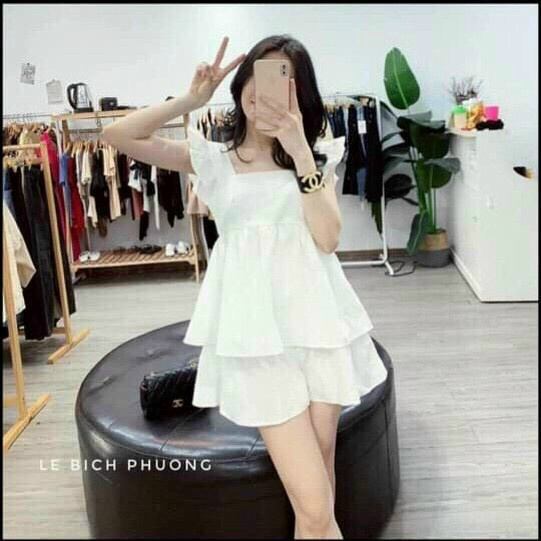 Set bộ 2 dây cánh tiên bèo, set áo cổ vuông babydoll quần đùi dễ thương, bộ đùi tiểu thư mặc nhà đi chơi điệu đà