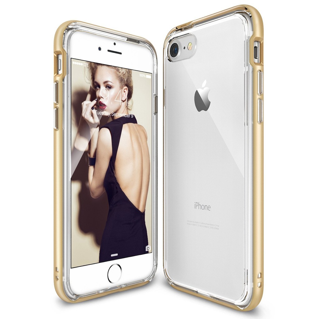 Ốp lưng Ringke Fusion Frame cho iPhone 7 / 8 - Nhập khẩu Hàn Quốc (Viền vàng gold)