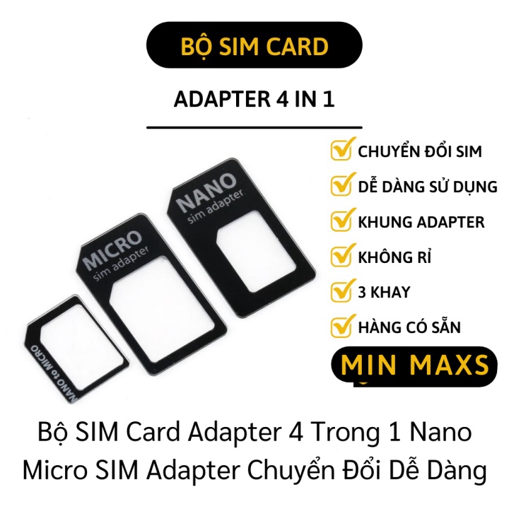 Chuyển Đổi Thẻ Sim - Bộ SIM Card Adapter 4 trong 1 Nano Micro SIM Adapter 5652 [MINMAXS]