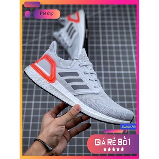 (Ultra Boost) Giày thể thao nam nữ Ultra Boost 6.0 xám gót vạch cam bản 2020 siêu đẹp (VIDEO CẬN CẢNH + FREE SHIP + HỘP)