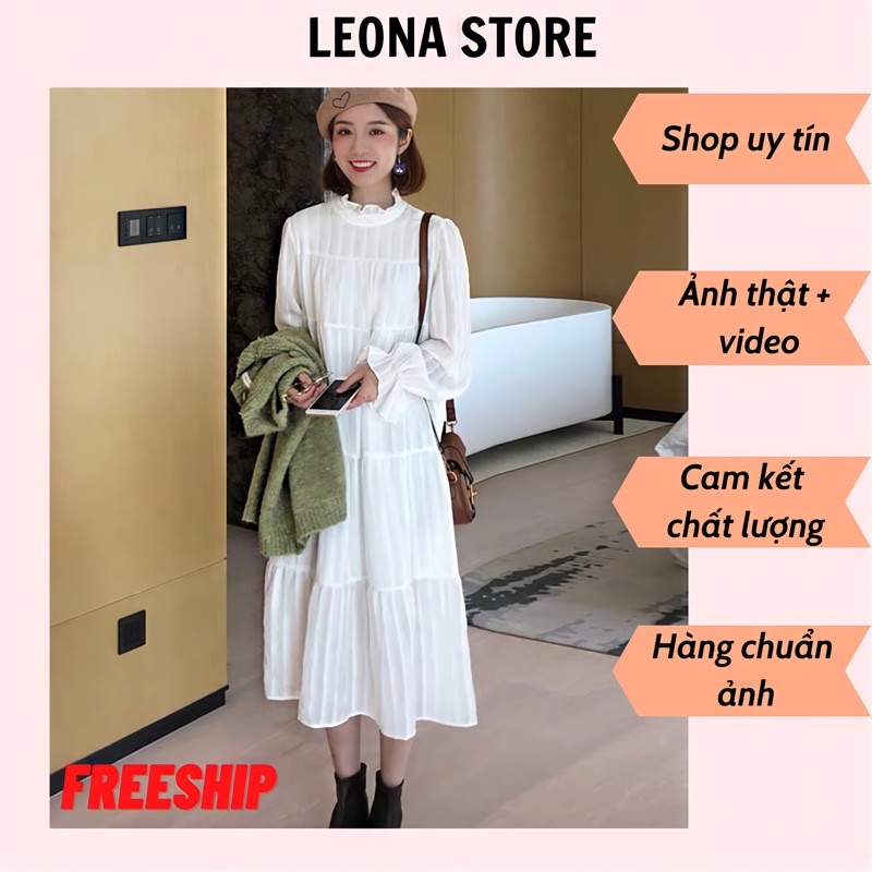 (CÓ SẴN+Ảnh thật) Đầm trắng dài tay vintage 2 lớp Quảng Châu loại 1a