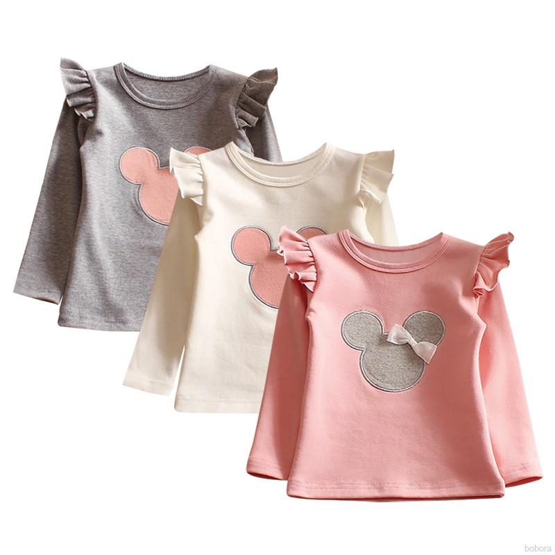 Áo thun tay dài cổ tròn họa tiết hoạt hình đáng yêu cho bé gái