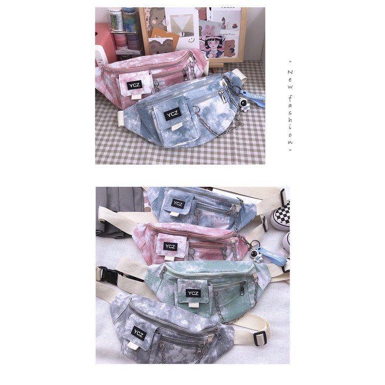 Túi ngực bao tử nam unisex thời trang ulzzang hàn quốc, Túi đeo chéo nữ đeo ngực đeo hông họa tiết loang kèm móc treo