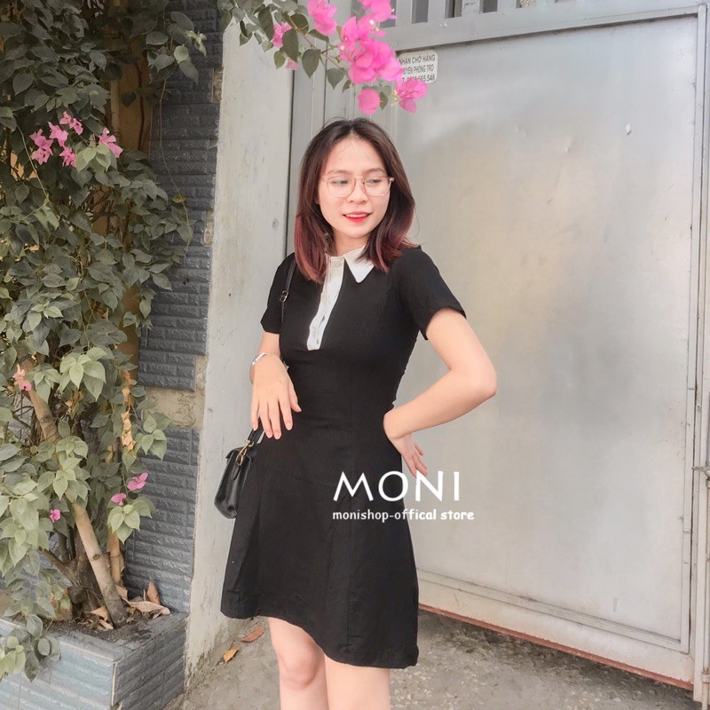 Đầm polo thun cổ sơ mi viền trắng màu đen D31 | BigBuy360 - bigbuy360.vn