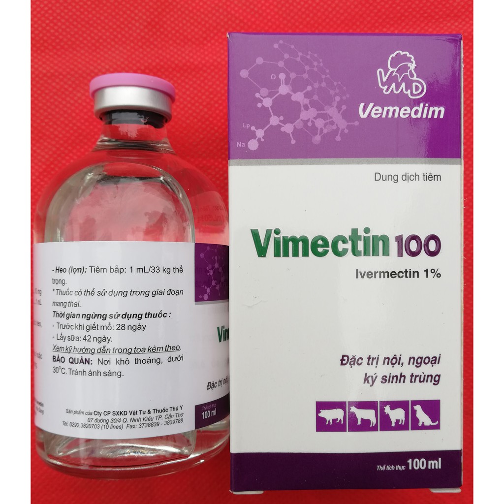 1 lọ 100ml VIMECTIN 100 Chuyên dùng cho heo, trâu, bò, dê, cừu, ngựa, lợn, chó, mèo, thỏ