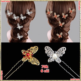 Trâm cài tóc cô dâu - phụ kiện cưới giang - trâm bướm hạt trai ( trắng ) đỏTH