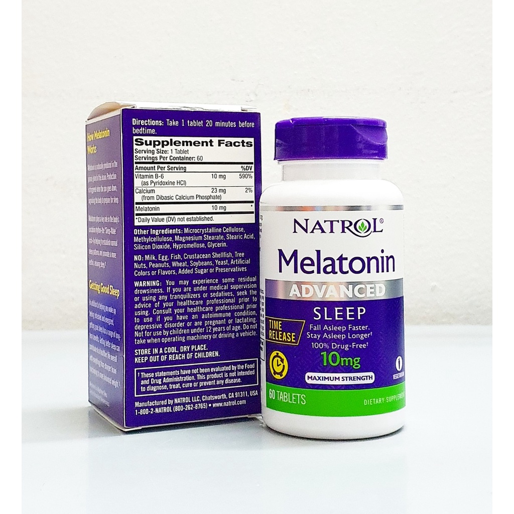 Hỗ Trợ Mất Ngủ, Giúp Ngủ Ngon Melatonin 10 mg chai 60 viên hãng Natrol từ mỹ