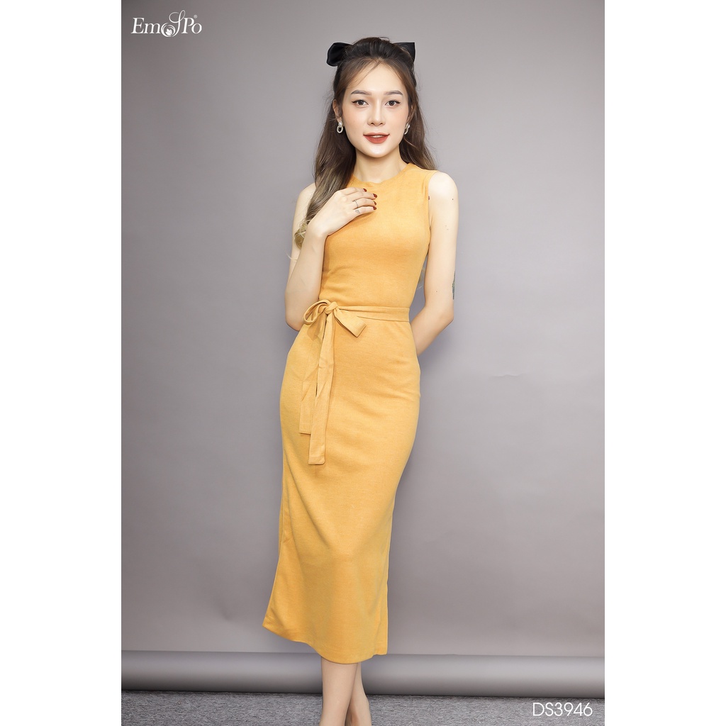Đầm len mỏng dáng ôm Emspo cổ tròn, không tay kèm đai rời DS3946