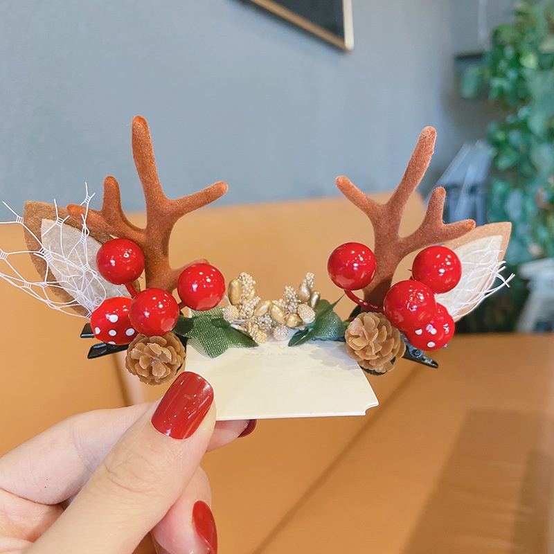 Kẹp tóc hình sừng tuần lộc giáng sinh dễ thương