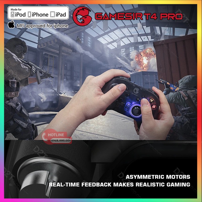 Gamesir T4 Pro |Tay cầm game bluetooth,con quay 6 trục có rung chơi game trên Androi/iOS/MacOS/Switch Nintendo/WindowPC