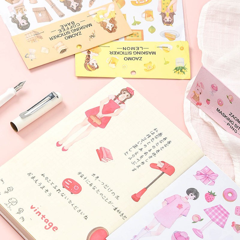 Tấm Sticker Cô Gái HynBee Masking Sticker  Theo Chủ Đề Màu Sắc Dùng Trang Trí Sổ Tay, Bullet Journal