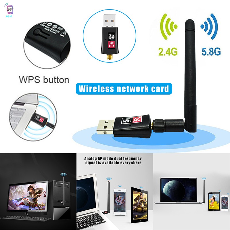 Đầu tiếp hợp USB WiFi không dây với anten 5G băng tần đôi cho PC laptop