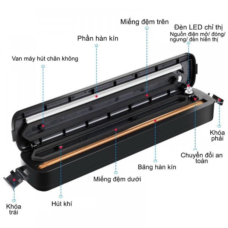 Máy Hàn Miệng Túi Bảo Quản Thực Phẩm VACUUM SEALER Công Suât 90W Máy Hút Chân Không Thông Minh An Toàn Và Hiện Đại