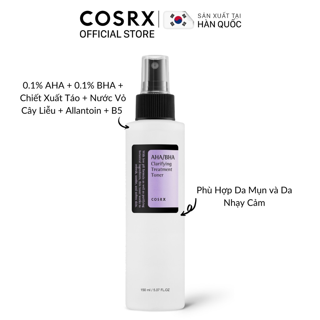 [Mã FMCGMALL -8% đơn 250K] Nước Hoa Hồng Tẩy Tế Bào Chết Hoá Học (AHA + BHA) COSRX Clarifying Treatment Toner 150ml