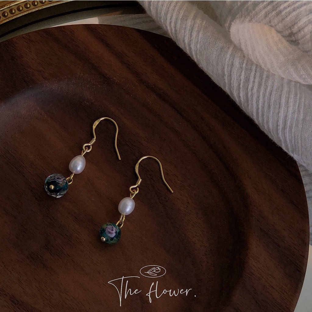 Cổ trang quý phái với bông tai thả nhẹ hạt mix hoa màu A921 mạ 925