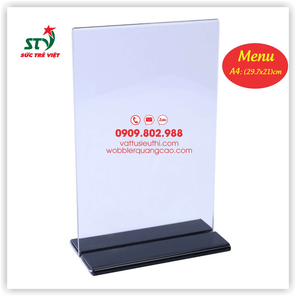 Menu mica A4 dùng để cài bảng giá, menu nhà hàng hàng, mica cài bảng thông tin trong suốt