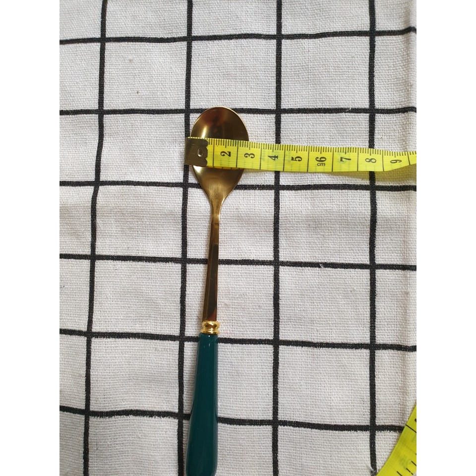 Bộ 4c Thìa Cafe Inox Mạ Vàng, Cán Sứ Kiểu Cách Châu Âu KT: 15x2.5cm (ảnh thật)