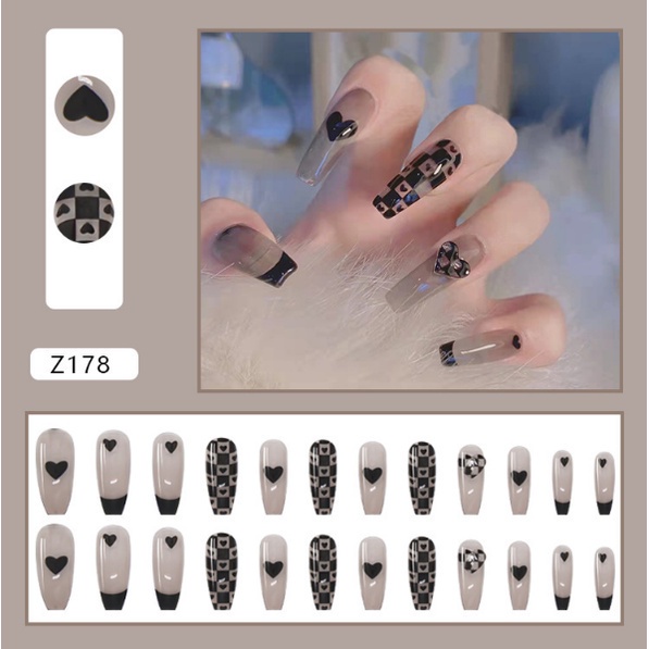Z151-Z200 Set 24 Móng Tay Giả Đính Đá Phong Cách Pháp