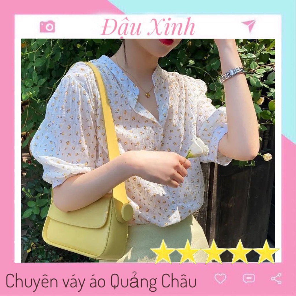 Áo sơ mi nữ hàn quốc cổ tàu họa tiết hoa nhí tay lỡ bánh bèo - 819