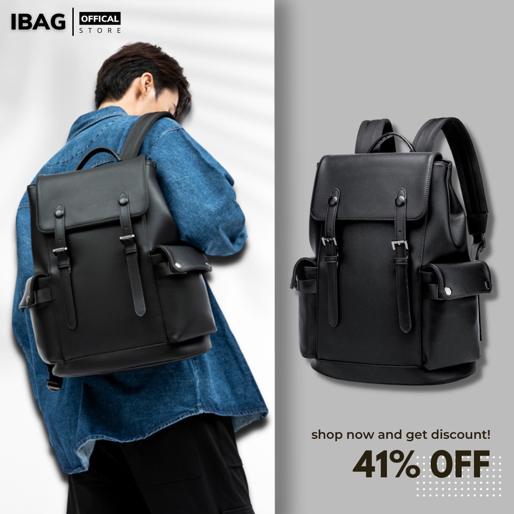 Balo da Đi Học IBAG Balô Da Thời Trang Nam Nữ Ba lo Lv Da Pu Cao Cấp Balo da đen Cặp Đi Học Ulzzang Đựng Laptop 15.6 Inh