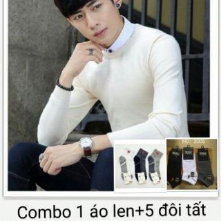 Combo áo len trơn cổ lọ + 5 đôi tất
