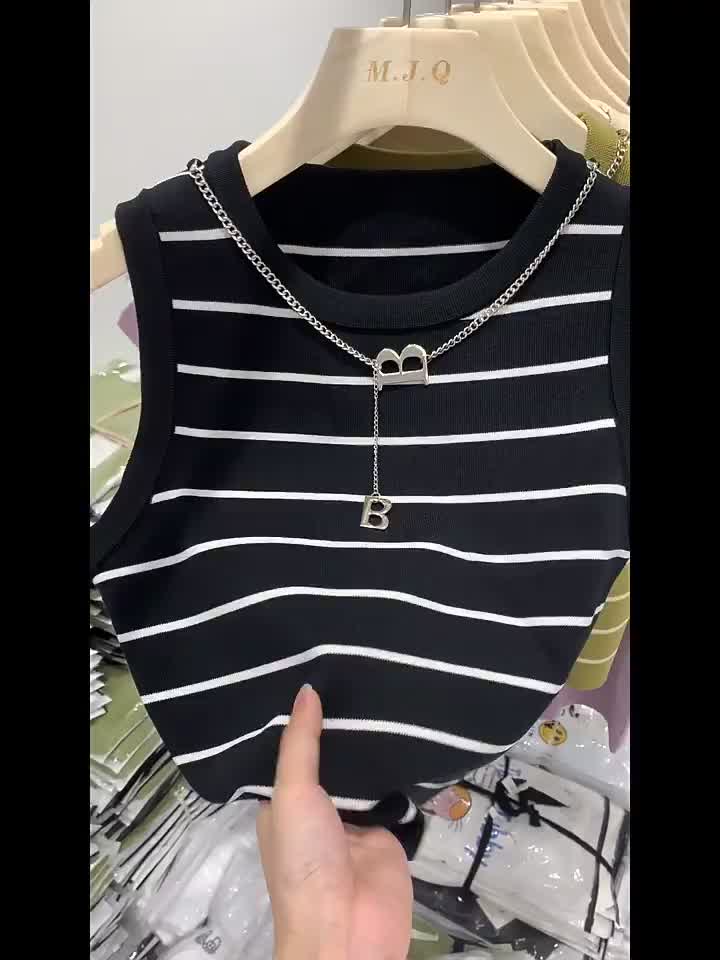 Áo dệt kim ZHELIHANGFEI không tay kẻ sọc lưng cao quyến rũ thời trang cho nữ(gửi Vòng cổ) | BigBuy360 - bigbuy360.vn