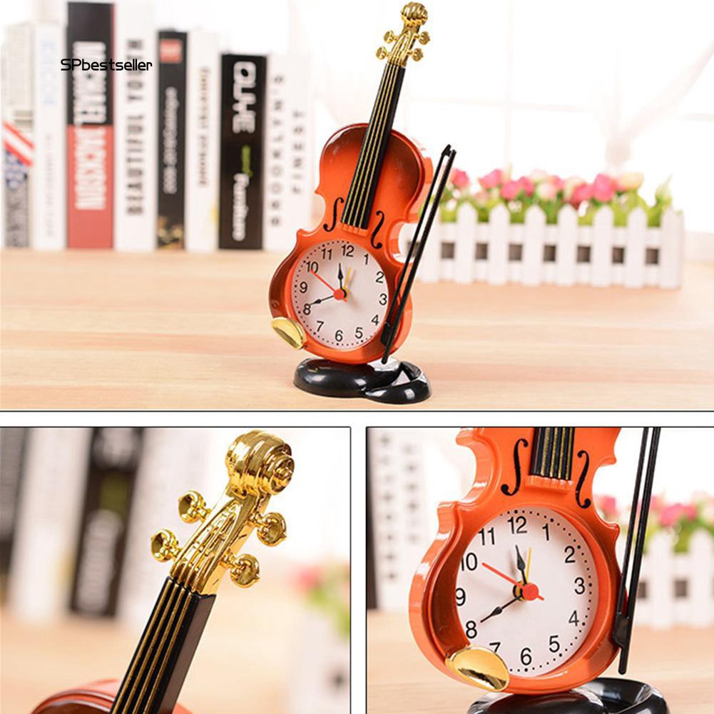 SPBS_Creative Home Office Decor Mini Bedside Desk Violin Alarm Clock Festival Gifts