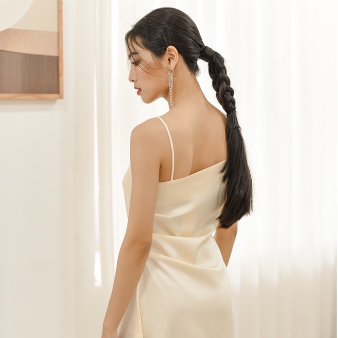 25 STUDIO Đầm dài nữ hai dây chéo chất satin lụa Venus Dress