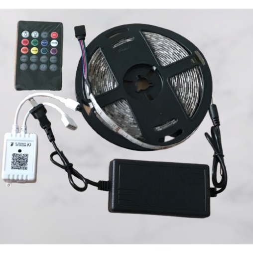 Bộ đèn led 5 mét RGB 16 triệu màu điều khiển bằng điện thoại, nháy theo nhạc, combo dây led đổi màu, bộ khiển và nguồn