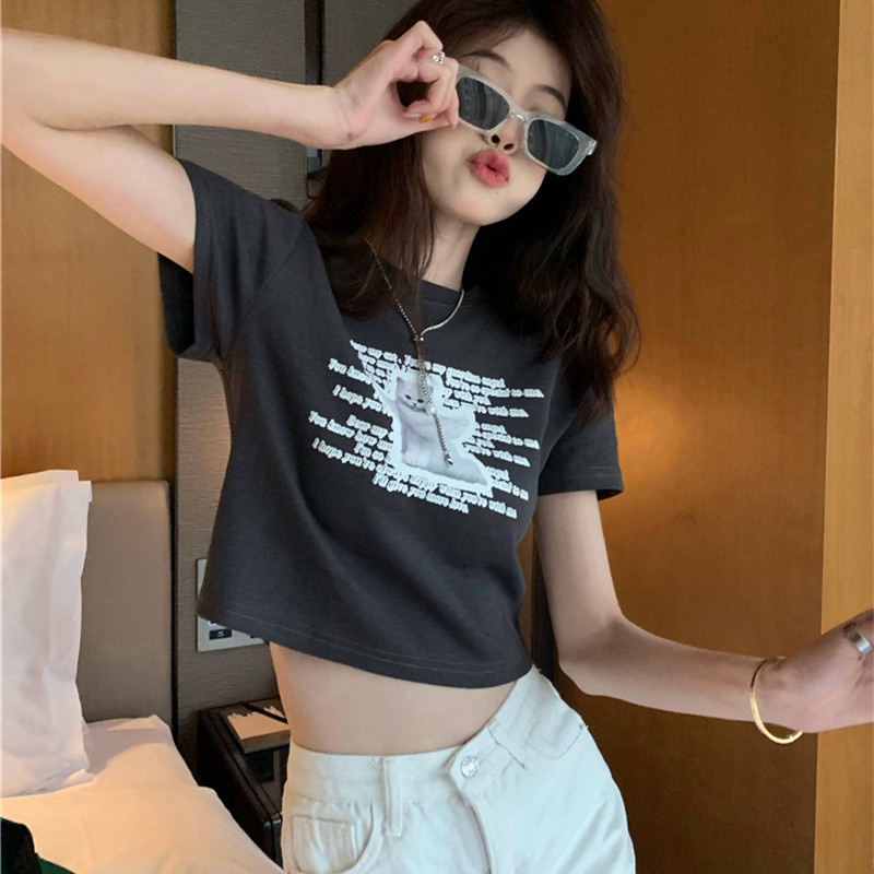 Áo Croptop Tay Ngắn Thiết Kế Ôm Sát Tôn Dáng