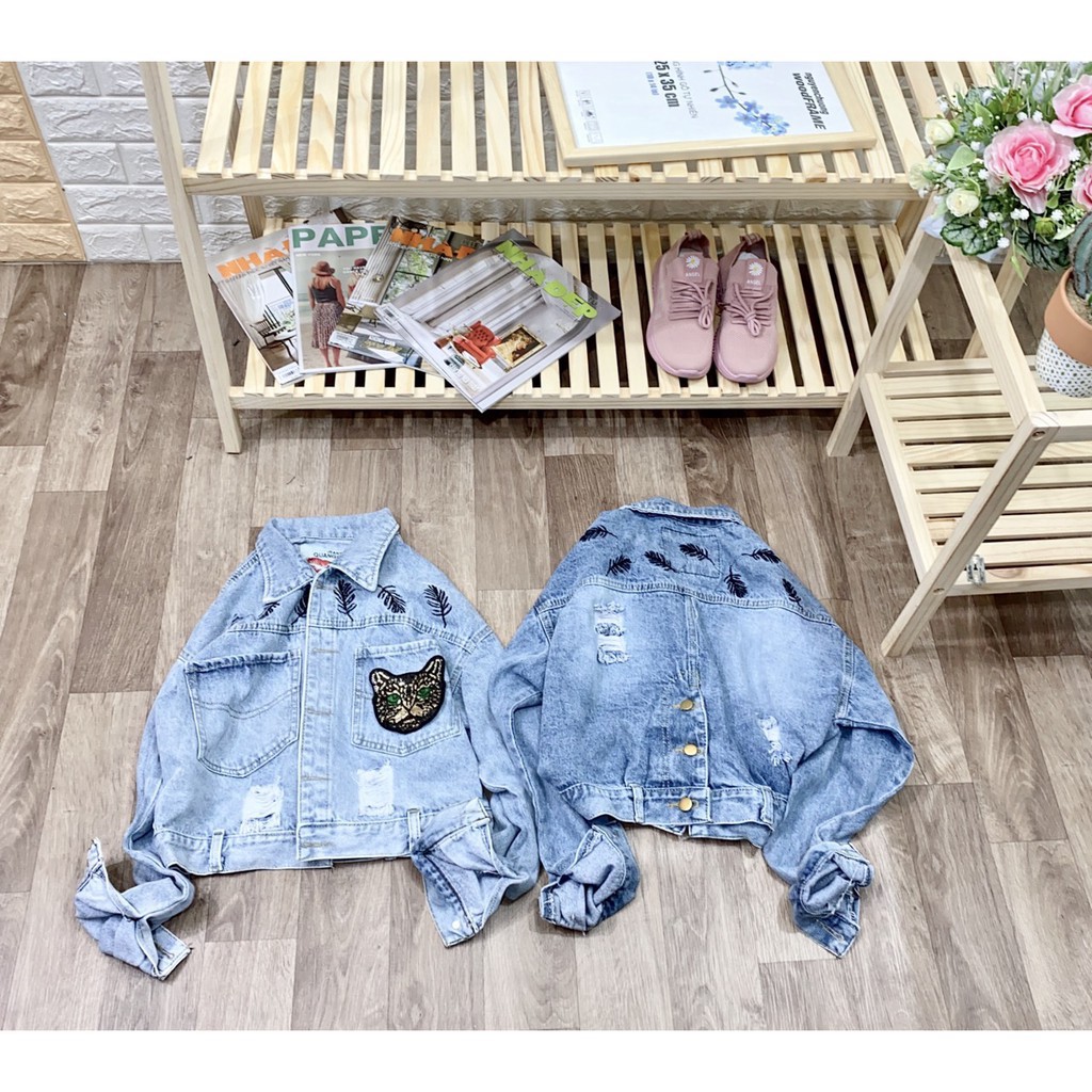 Áo Khoác Jean Nữ Nút Sau Croptop Basic Thêu Lưng Có Hình Cute Siêu Cao Cấp HOTTREND Cho Năm Nay UNISEX MINA-FASHION