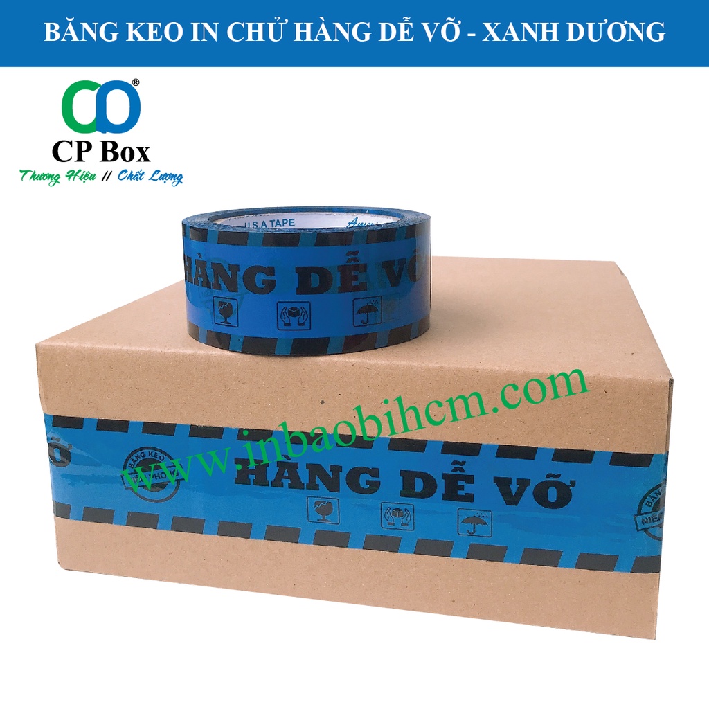 Băng keo HÀNG DỄ VỠ màu VÀNG, bản 4F8, dày 50Mic, nặng 1.0kg/cây, băng keo dán hộp, dán thùng - CPBox