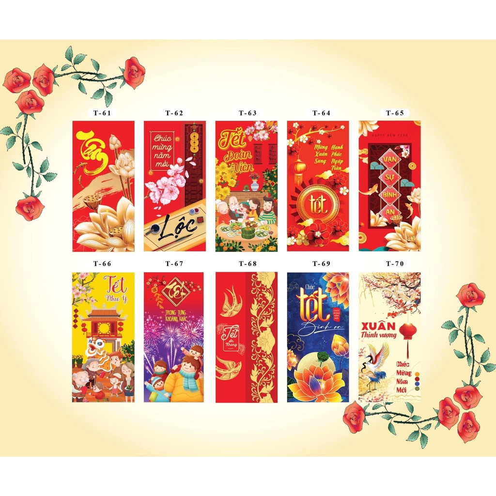 Xấp 10 bao lì xì cực đẹp 2024 giáp thìn bán lẻ giá sỉ, bao lì xì tết