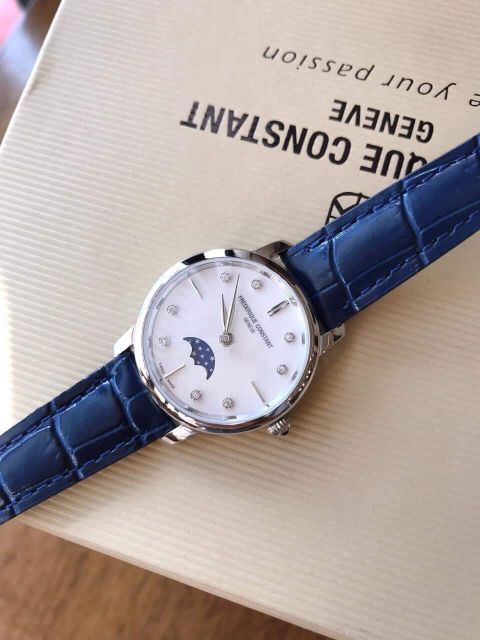 Đồng hồ nữ Frederique Constant dáng moonphase xanh sang chảnh