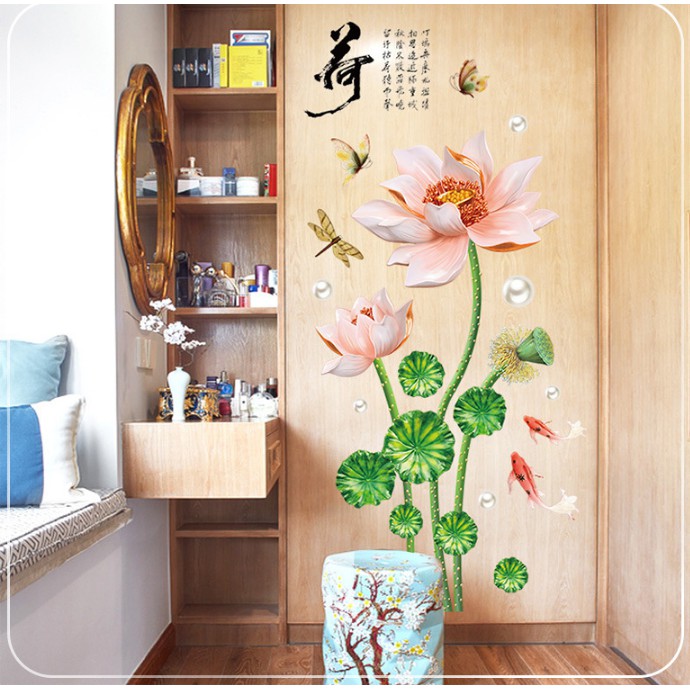 Decal trang trí tường Hoa Sen nở Hồng Nhạt