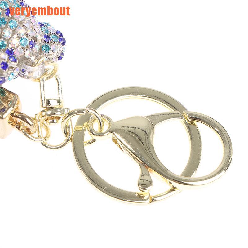 Móc Chìa Khóa Bằng Da Đính Đá Hình Gấu Đáng Yêu