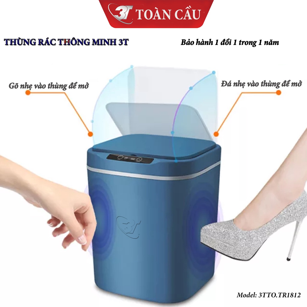 Thùng rác thông minh 18L Nguồn Sạc, 3 Chế Độ Mở Nắp Tự Động Bằng Cảm Biến Thông Minh, Nút Ấn Cảm Ứng