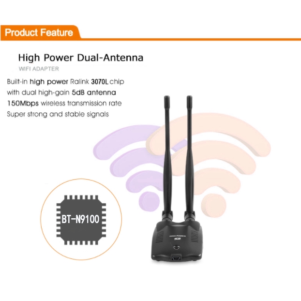 Bộ chuyển đổi ăng ten WiFi tần số cao 3000mW bt-n9100