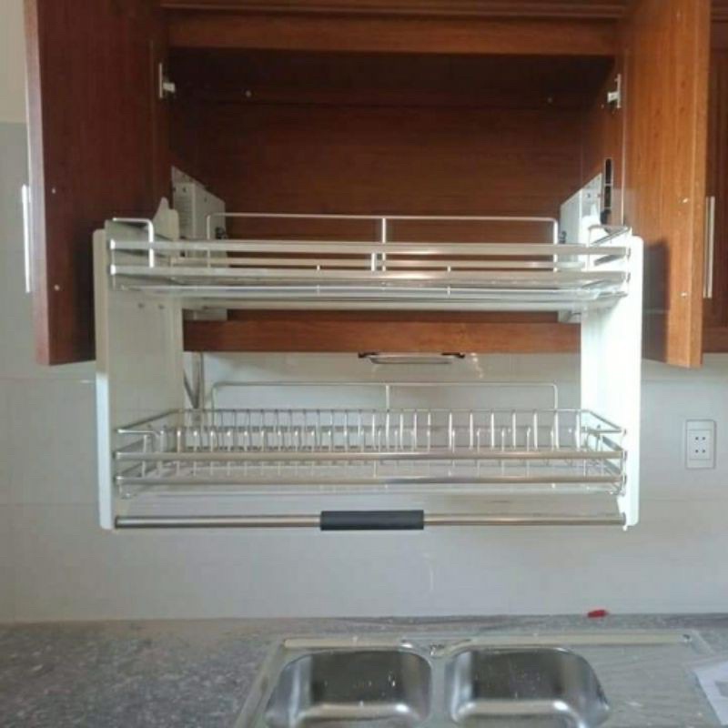 Giá bát đĩa nâng hạ inox 304, kệ bát đĩa nâng hạ inox 304 kích thước 60cm, 70cm, 80cm,90 chính hãng eurostar ikiza