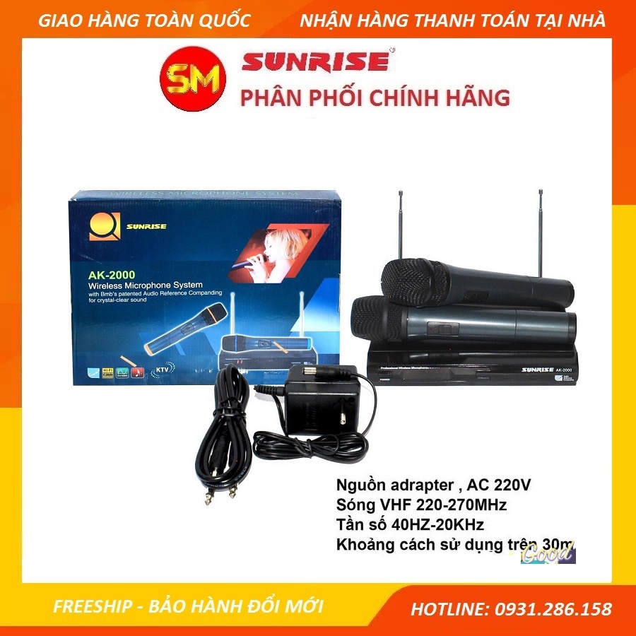 [Mã ELHACE giảm 4% đơn 300K] [Tặng 2 chống lăn micro] Micro Karaoke Không Dây SUNRISE SM18 / AK2000