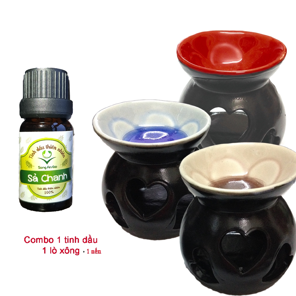 Combo 1 chai tinh dầu Song An Eco 1 lò xông tinh dầu ngẫu nhiên và 1 nến