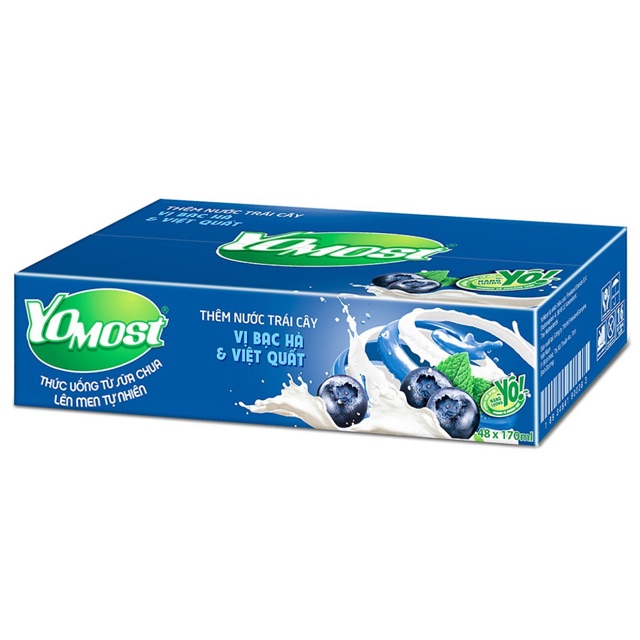 Thùng 48 Hộp Sữa Chua Lên Men Tự Nhiên Yomost Vị Bạc Hà và Việt Quất - 170ml