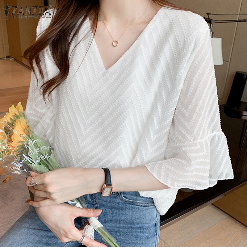 Zanzea Áo Nữ Tay Dài 3 / 4 Cổ Chữ V Thời Trang Quyến Rũ