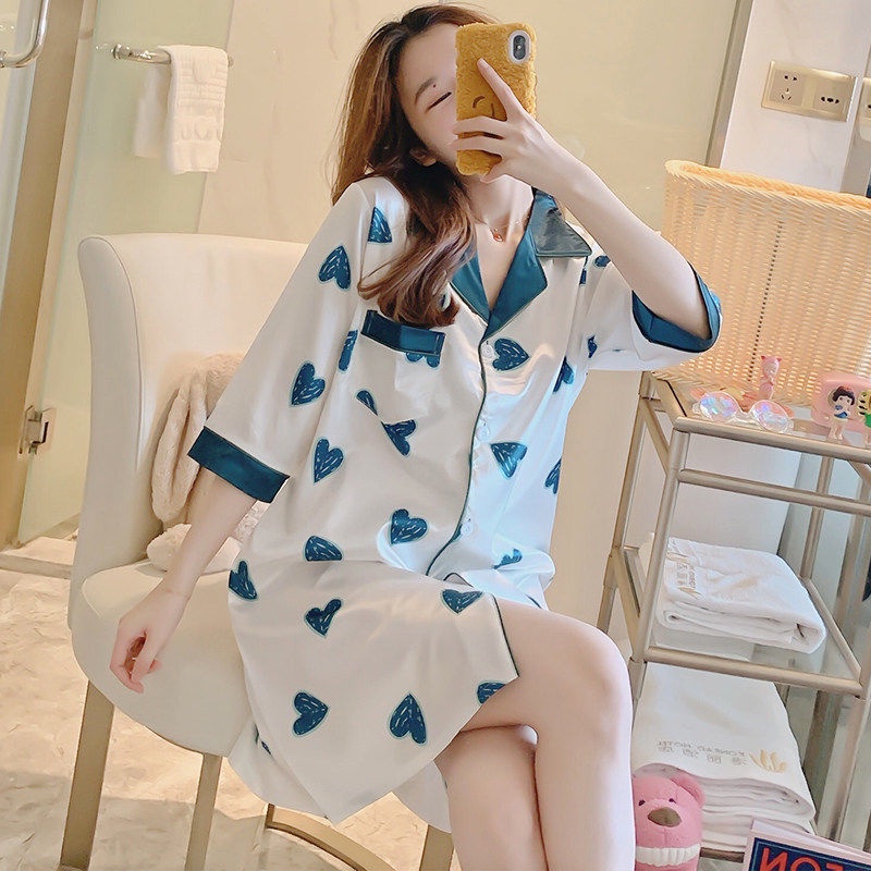 Đầm ngủ tay lỡ chất lụa mát dáng rộng thoải mái thời trang mùa hè cho nữ
