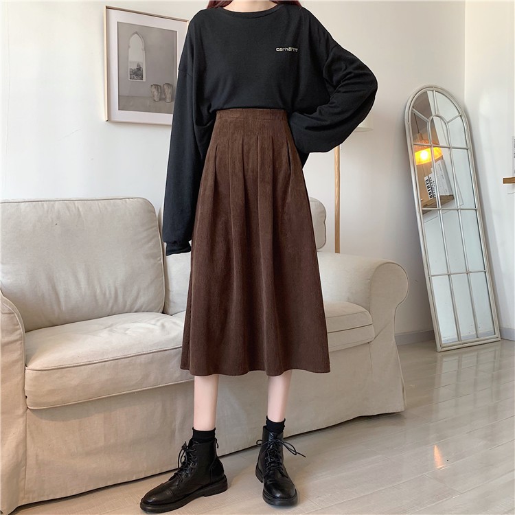 Chân Váy Midi Xiaozhainv Dáng Chữ A Lưng Cao Phong Cách Retro Hàn Quốc | BigBuy360 - bigbuy360.vn