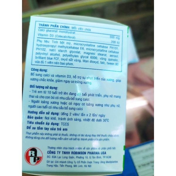 Calci D Robinson bổ sung canxi Chống Còi Xương, Loãng Xương, kém phát triển,ngăn ngừa thoát hóa cho Xương chắc khỏe
