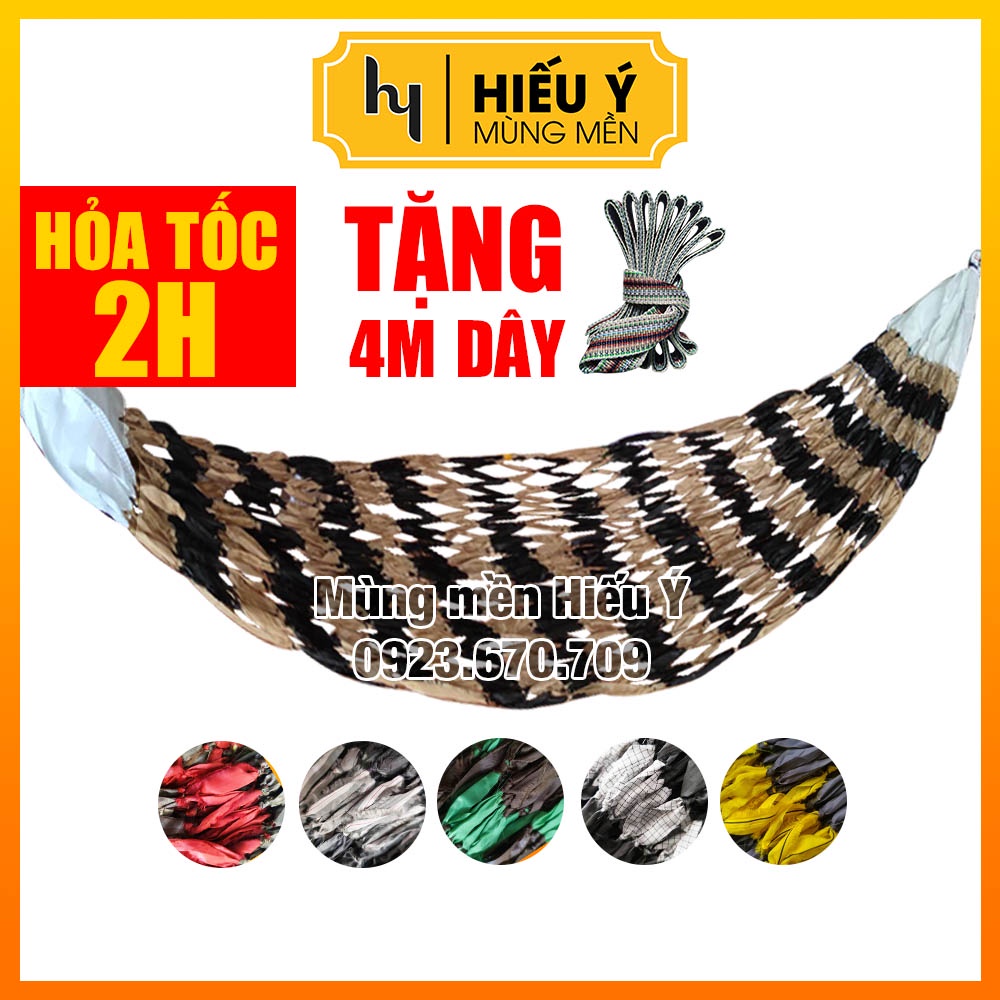 [TẶNG 4M DÂY] Võng lưới dài 2m1 đan từ vải siêu mát, võng quán cà phê (Giao màu ngẫu nhiên) | Mùng mền Hiếu Ý