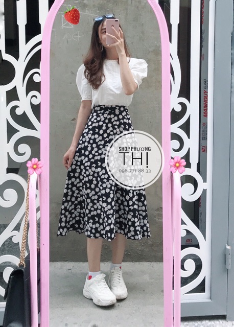 Chân váy hoa nhí vintage chun sau (hình shop tự chụp/ sẵn) | BigBuy360 - bigbuy360.vn