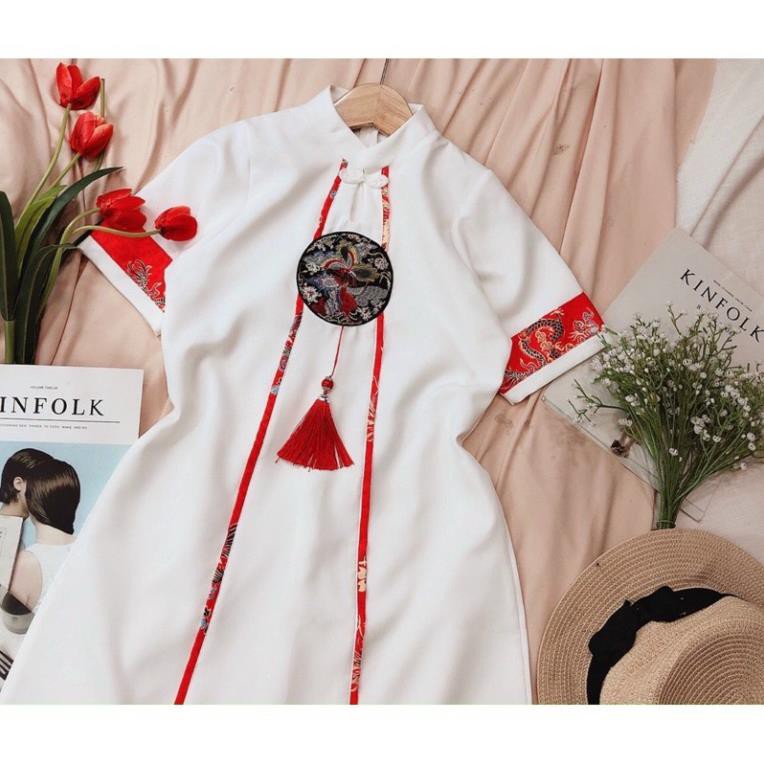 Đầm Suông Cổ Tàu, Sườn Xám Thêu Đắp Trang Trí Đơn Giản Tinh Tế Thời Trang Tết Năm 2021 Dưới 55kg Cho Nữ. | BigBuy360 - bigbuy360.vn